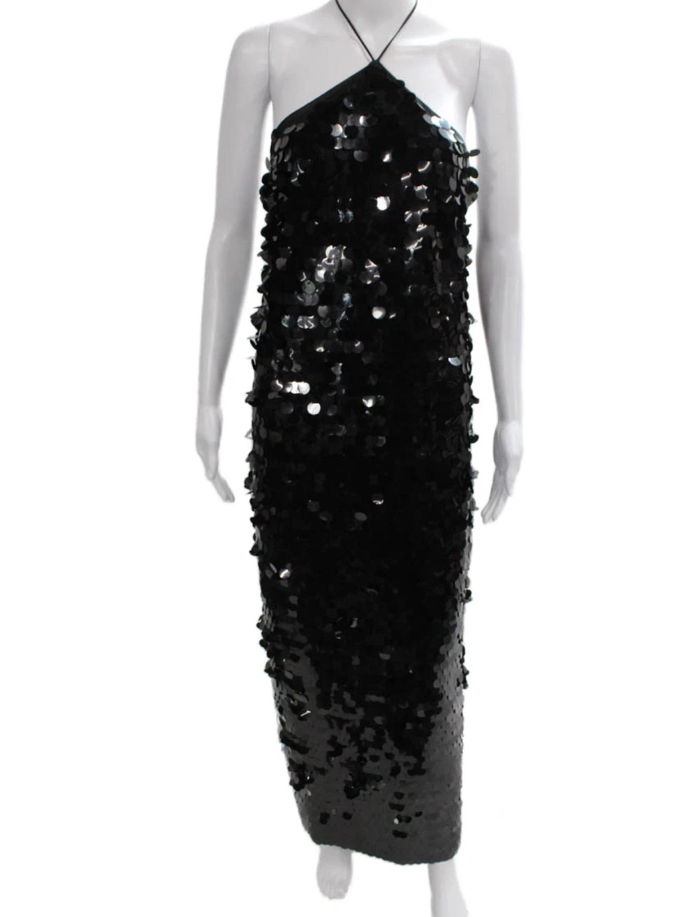 Black Sequin Halter Evening Dress